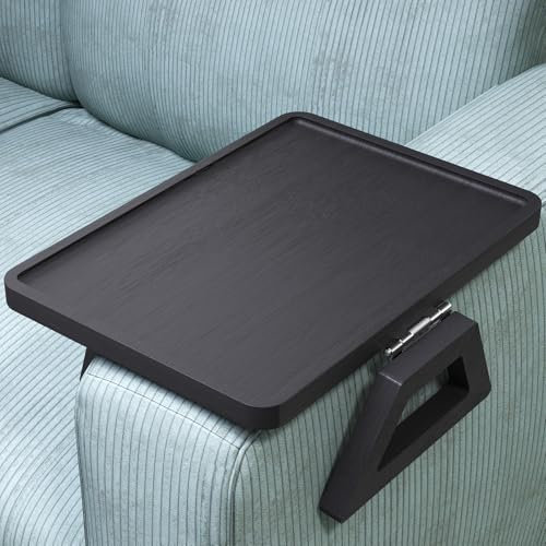 Fibogollo Sofa Tray,Bamboo Folding Couch Arm Tray,Sofa Armrest Trays Clip-On Couch Desk for Drinks,Snacks,Phone,Remote Control (Black)