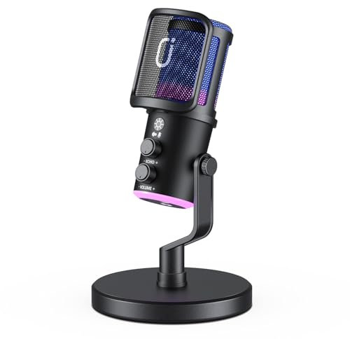Tisco Gaming Micrófono dinámico, USB de Condensador con Cancelación de Ruido, Luz RGB, Silencio Táctil, Soporte Antigolpes, Filtro Antipop, para PC/Mac/PS5/PS4, Streaming/Grabación/Podcast