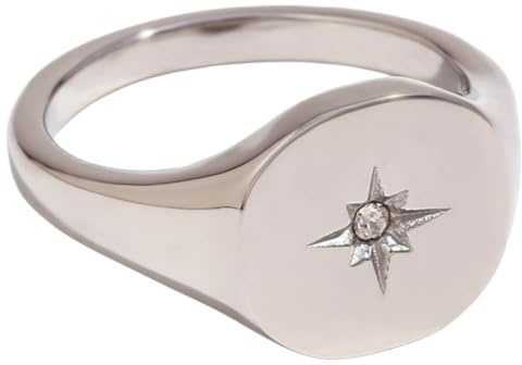 Jpltlvy Edelstahl 18K vergoldeter Nordstern Siegelring Minimalistischer Schmuck für Frauen Einzigartiges trendiges Accessoire-Geschenk