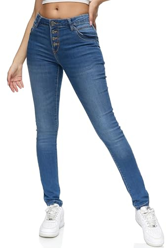 REPUBLIX Damen Knopf Mid Waist Skinny-Fit Stretch Denim Jeans RJ-1004