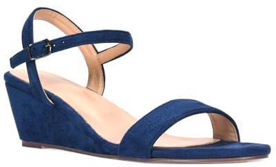 ESSEX GLAM Women's Low Heel Wedge Sandals Ladies Ankle Strap Faux Suede Open Toe Shoes Size 3-8