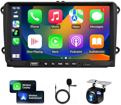 Autoradio für Volkswagen VW Jetta Tiguan Beetle Passat Golf Polo Touran mit Drahtlose Carplay Android Auto 9 Zoll Touchscreen VW Autoradio mit GPS SWC WiFi Bluetooth FM