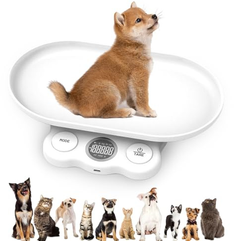 Tierwaage für Kleine Tiere: 15Kg Digitale Haustierwaage Präzise Auf 1g, LCD Digitale Babywaage Katzenwaage mit 7 Wiegemodi (g/kg/oz/lb/ml/mml/tl), Digitalwaage für Babys, Futter, Katzen Hunden