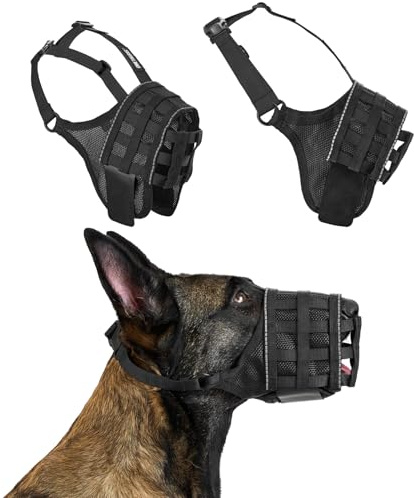 OneTigris Maulkorb für Hunde, Leicht und Weich Maulkorb füttern und Trinken erlaubt, Für das Sozialisierungstraining, Atmungsaktive Haustier Maske, Klettverschluss, schützt vor Bellen & Beißen (XXL)