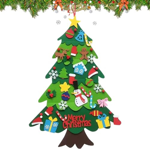 Weihnachtsbaum aus Filz, Dekoration 102 cm mit LED-Lichtern, Weihnachtsbaum aus Filz für Wand, für Kleinkinder, Klassenzimmer, Haus, Innenwand, Tür, Party