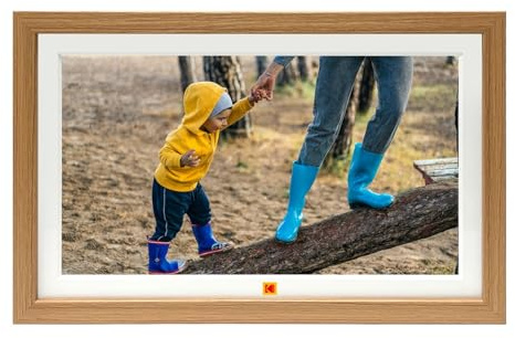 Kodak Digitaler Bilderrahmen, 15,6 Zoll, Touchscreen, WiFi-fähig, Auflösung 1920 x 1080, 16:9, eingebauter 32 GB Speicher, Burlywood-Rahmen, Foto, Musik, Video, Wetter, Kalender, Uhr, Alarm