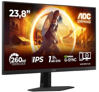 AOC Gaming Monitor 24G4ZRE 24 pollici 1920x1080, FHD, 260Hz, Fast IPS Panel, 1ms GtG, (HDMI2x 2.0 DP 1x 1.4) HDR10, G-Sync Compatible, Nero