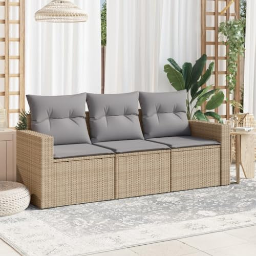 mtlskopl 3-teilige Gartenlounge Beige 55 x 62 x 69 cm Poly-Rattan wetterfest inkl. Stauraum & abnehmbaren Kissen, modulare Outdoor Sitzgruppe für Balkon Terrasse Wohnzimmer