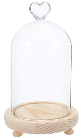 PRETYZOOM Cloche en Verre en Forme De CœUr Socle en Bois | Protection Contre La PoussièRe, PréSentoir DéCoratif, Pour Figurines Et Souvenirs