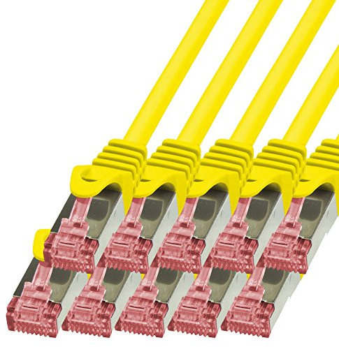 BIGtec Lan Kabel 10 Stück 2m Netzwerkkabel Ethernet Internet Patchkabel CAT.6 gelb Gigabit SFTP doppelt geschirmt für Netzwerke Modem Router Switch 2 x RJ45 kompatibel zu CAT.5 CAT.6a CAT.7 Stecker
