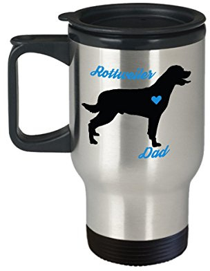 Rottweiler Dad Travel Mug - Insulated Portable Coffee Cup With Handle And Lid For Rottie Dog Lovers