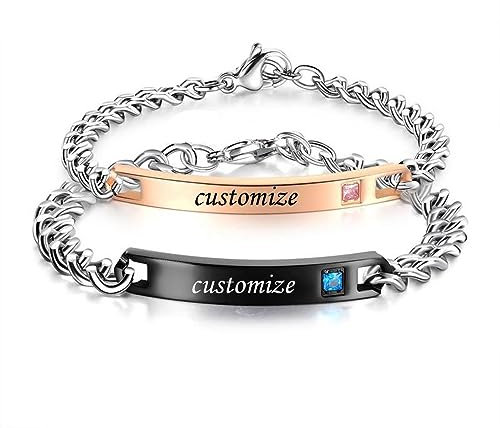Passende Link-Paar-Armbänder mit Strass-Liebeswörtern IHR TIER SEINE SCHÖNHEIT Gravierte Titan-Edelstahl-Kettenarmbänder Versprechen Armbänder Valentinstag-Geschenk nach Maß