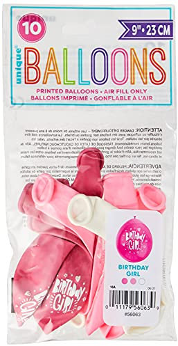Unique Party Supplies 56063 Latex-Geburtstags-Luftballons - 23 cm - Birthday Girl - Rosa Gemischt - 10er-Pack