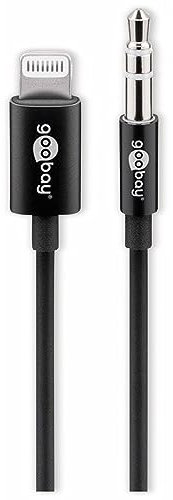 Goobay 66805 Lightning auf 3,5 mm Klinkenstecker Adapterkabel / Apple iPhone MFi Audiokabel / Lightningkabel AUX Kabel Audio für iPhone iPad iPod / Schwarz / 1m