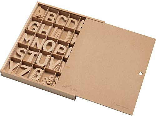 EDUPLAY 120587 Alphabet Box, 100 Buchstaben, 16 Punkte, mit Schiebedeckel, Natur, 116-teilig (1 Set)