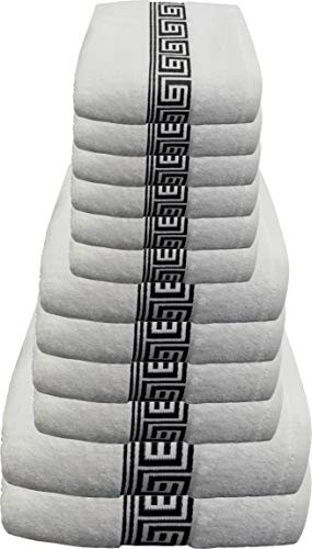 Julie Julsen 12 TLG Handtuchset 2 Badetücher 4 Handtücher 6 Gästetücher Chemikalien-Frei 600g/m² Reine Baumwolle Weiß-Schwarz