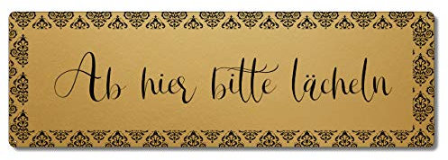 Interluxe GOLD Metallschild - Ab hier bitte lächeln - luxuriöses goldfarbenes Schild als Willkommensgruß oder Türschild