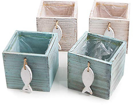 Logbuch-Verlag 4 Fische Pflanzgefäße klein 9,5 cm Kommunion Hochzeit Tischdeko Blumentopf türkis weiß