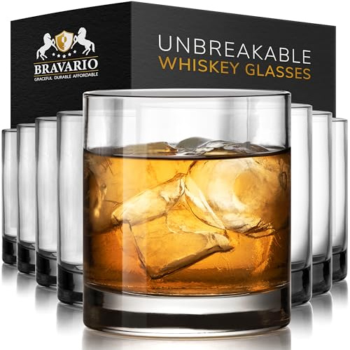 Bravario Unzerbrechliche Whiskygläser aus Tritan-Kunststoff, bruchsichere Doppelsteine, spülmaschinenfest, BPA-frei, perfekt für Cocktail-Bourbon, 354 ml, 8 Stück