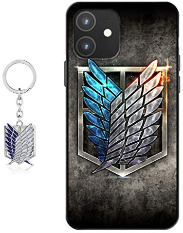 Staremeplz Hülle für iPhone 12 Anime Handyhülle [Mit Angriff auf Titan Schlüsselbund] Cartoons Silikon Sanft Bumper Case Hülle für iPhone 12