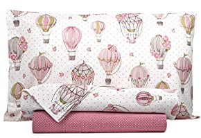 Smart Deco Home Completo letto lenzuola federe letto stampa fantasia 100% Cotone Made in Italy PIAZZA E MEZZA MONGOLFIERE ROSA