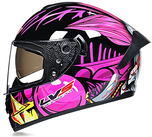 Motorradhelm Klapphelme,Doppelvisier Anti-Fog Visier Motorradhelm Adult Damen Und Herren Integralhelm ECE Genehmigt Motorrad Roller,Clown pink a,M 57~58cm