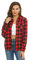 Ietaoo Karierte Bluse Damen Karohemd Langarmshirt Casual Boyfriend Hemd Oberteile Button Down Hemdbluse Plaid Shirt Top Rot Schwarz XL