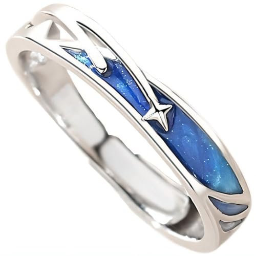 NicoWerk Ring Silber 925 Damen – Verstellbarer Silberring Damen 925 Silber mit Sternschnuppe, Blauer Ring mit Stern für Frauen - SRI672