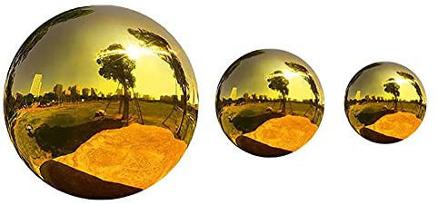 Gartenspiegel polierter Kugeln Edelstahl Blick auf Kugel poliert Hohl reflektierende Gartenkugel Dekorative Kugel für Outdoor Garten Ornament - Gold 3 stücke