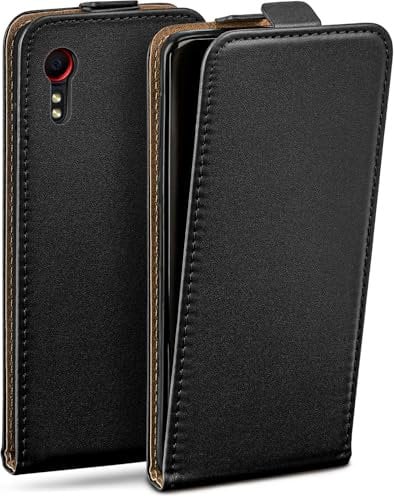 moex Flip Case für Samsung Galaxy XCover 5 Hülle klappbar mit 360 Grad Schutz, Handyhülle mit Displayschutz, PU Leder Handytasche Lederhülle, Flip Case Cover Klapphülle, Schwarz