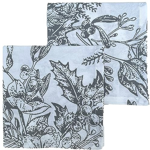 Christmas Napkin - Cotton Napkins for Christmas-Themed Dining Table Setting & Silverware - Holly Berry Grey Napkins - Ragged Rose Gift Wrapped Cloth Napkins Set of 4-40 cm x 40 cm