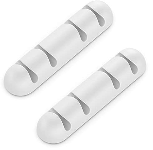 deleyCON 2x Kabelhalter Kabelclips für je 4 Kabel Kabelführung Kabelmanagement Organizer für Haushalt Büro Schreibtisch robuster Klebestreifen Weiß