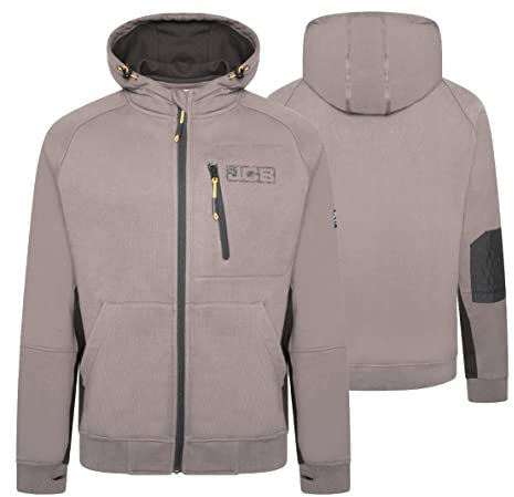 JCB - Trade Work Hoodie aus 80 % Baumwolle und 20 % Polyester Hoodies für Herren Branding Details Herren Kleidung Cordura Stoff Ellenbogen Patches 320 g/m², grau, S