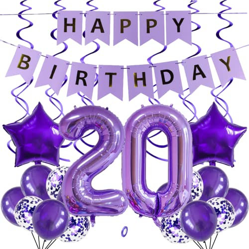 SNOWZAN Luftballons 20. Geburtstag Dekoration Lila 32 Zoll Riesen Zahlen Ballons,Latex Folienballons 25 Stück