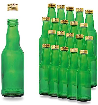 Flaschenbauer - 20 Leere kleine Kropfhals Glasflaschen in Grün mit Schraubverschluss 200 ml zum selbst Befüllen als Saftflaschen, Sirupflaschen, Likörflaschen - mit 28 MCA Verschluss