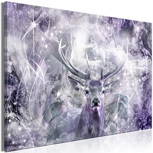 decomonkey Bilder Hirsch Abstrakt 120x80 cm 1 Teilig Leinwandbilder Bild auf Leinwand Vlies Wandbild Kunstdruck Wanddeko Wand Wohnzimmer Wanddekoration Deko Modern Tiere Collage violett silber