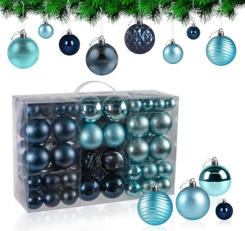 100 Pcs Christmas Baubles, Blue Christmas Balls Set Shatterproof Baubles Ornament for Xmas Tree Decoration Xmas Hanging Decoration Festival Holiday Wedding Party Ornaments