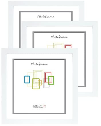 CHELY INTERMARKET | Cadre photo 30x30cm MOD-296 (Paquet 3 unités - Blanc) | Fabriqué en bois, largeur du cadre 1,5cm avec finition élégante | Cadre des titres et certificats (296-30x30-1,35)