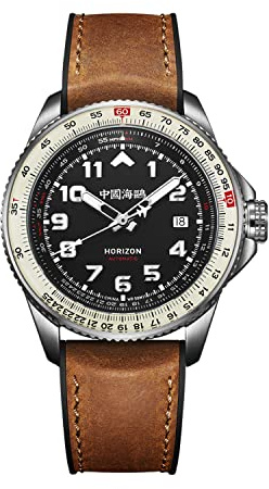 SEA-GULL 2022 New Seagull Herren Armbanduhr Skyline Serie Slide Ruler Pilot Air Force Chronograph Herren Automatische Mechanische Uhr 1124, Braunes Armband, silberfarbene Lünette, Armband