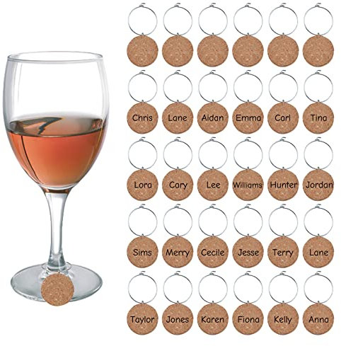URROMA Leere Kork-Weinglas-Anhänger, 30 Stück, Hochzeitswein-Anhänger, personalisierte Getränkekennungen, Weinzubehör, Weinglas-Marker für