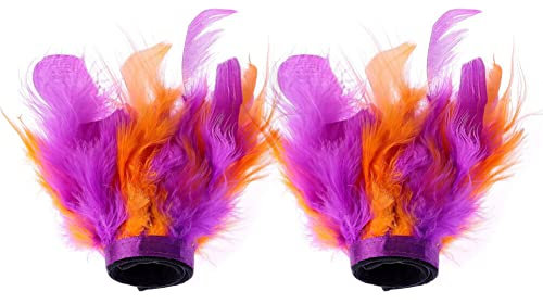 Damen Feder Manschetten,1 Paar Feder Armbänder Handgelenk Fußkettchen Haar-Accessoire Haarschmuck für Frauen Mädchen für Game Party Halloween Karneval Kostüm Abschlussball Dekoration,Orange Lila