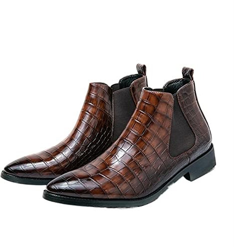 HOOENG Chelsea Stivaletti con Punta Arrotondata for Uomo Punta Tonda Stampa Coccodrillo Finto Pelle PU Slip On Wearable Antiscivolo Abito Antiscivolo Casual (Color : Marrone, Size : 42 EU)