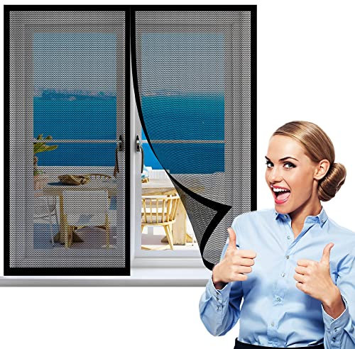 Magnet Fliegengitter Fenster 100 x 160 cm, Insektenschutz Magnet Fliegengitter, Magnetische Adsorption für Windows/Wohnzimmer Fenstern, Schwarz