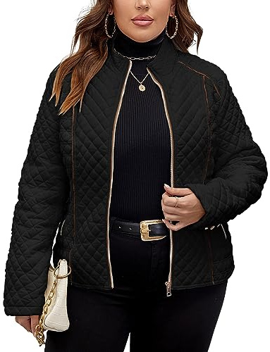 Geschallino Giacca Leggera Trapuntata da Donna Taglie Forti Piumino Inverno Corto Cappotto con Pile Foderato 087PLUS Nero 4XL