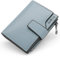 HNOOM Porte Monnaie Femme en Cuir PU Porte Feuilles pour Femme Court Lisse et Souple Petit Portefeuille Femme avec 15 Emplacements Cartes et Zippé Pochette à Monnaie (Bleu Clair-X)
