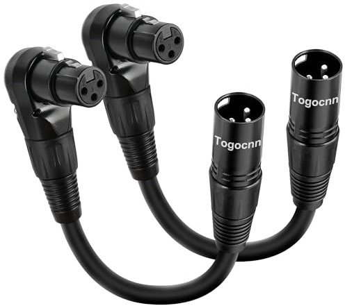 Togconn 2-Pack XLR Microphone Extension Cable Adapter 0.6 Feet, 90 Degree XLR Female to Straight XLR Male 3-Pin Mic Connector for Speaker, Recording Studio, Mic Mixer, Audio Interface, Amplifier, More