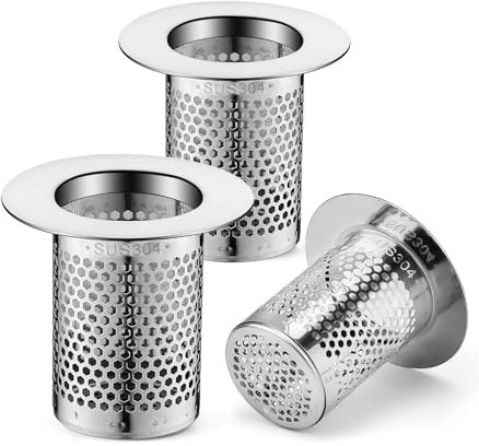 TIANLIN Sieb für Spülbecken, 3 Stück Sieb Edelstahl Haarfilter für Küche und Bad, Haarfänger Dusche, Waschbecken Sieb, Sieb Dusche Abfluss Haare, Abflusssieb, Sieb Küche (55 x 50 x 35mm)