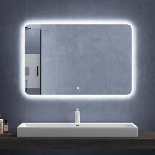 Mai & Mai Badspiegel mit LED Beleuchtung Wandspiegel 120x80cm Bad-Spiegel mit Touchschalter, Beschlagfrei durch Antifog-Schicht
