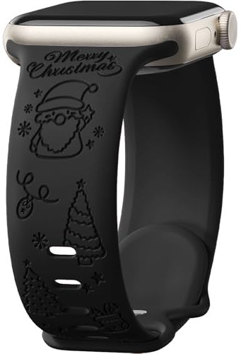 Mastten Weihnachten Armband Kompatibel mit Apple Watch Armband 38mm 40mm 41mm 42mm 44mm 45mm 46mm 49mm, Weiches Silikon Band für iWatch Series 10 9 SE 8 7 6 5 4 3 2 1, Weihnachten Gravur - Schwarz