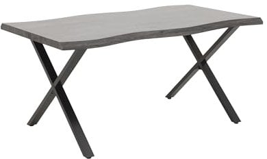 Hela Tische, Esstisch Gerda, Tischplatte 46mm Baumkantenoptik in Akaziegrau, X-Gestell Metall Schwarz, 140x90cm